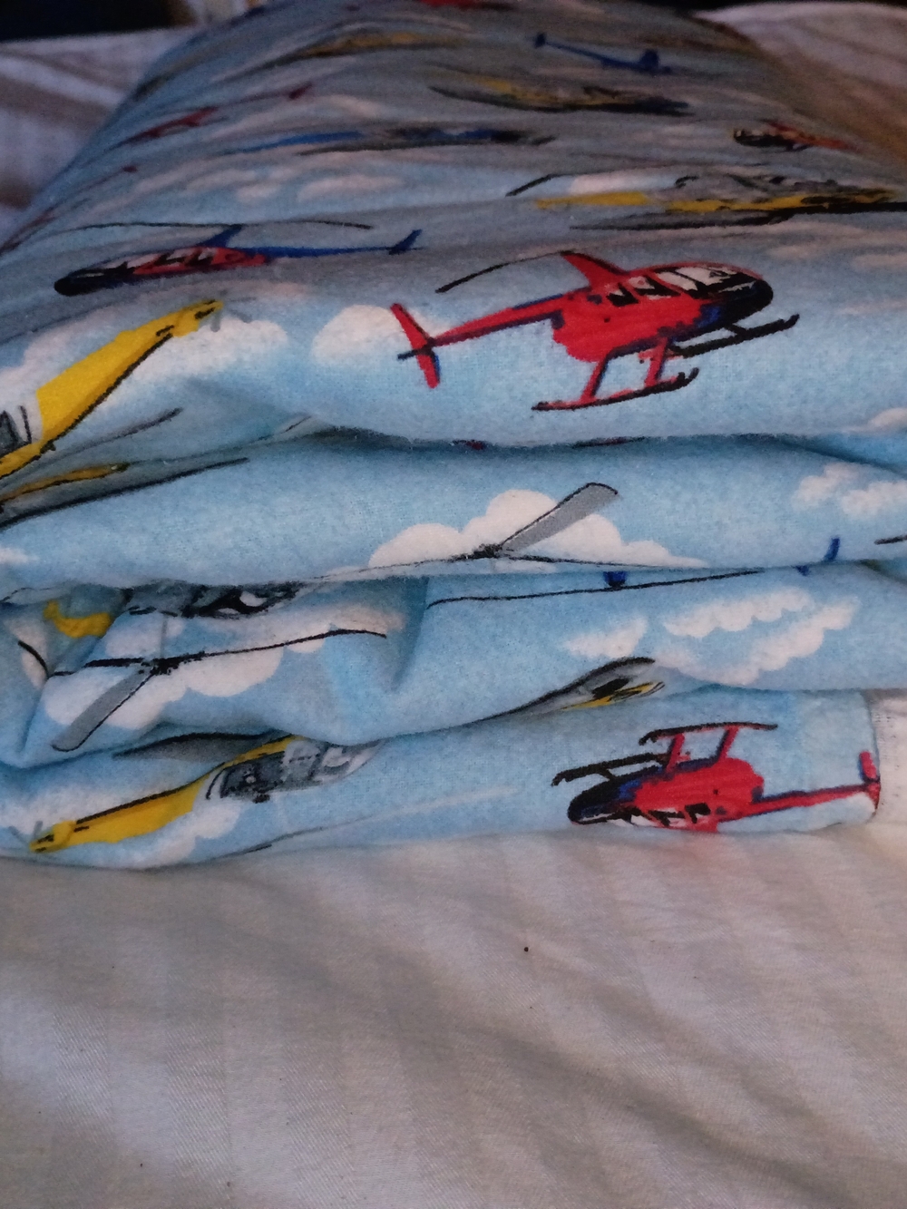 Kids Light Blue Flannel Helicopter Fabric Soft Cloud Print